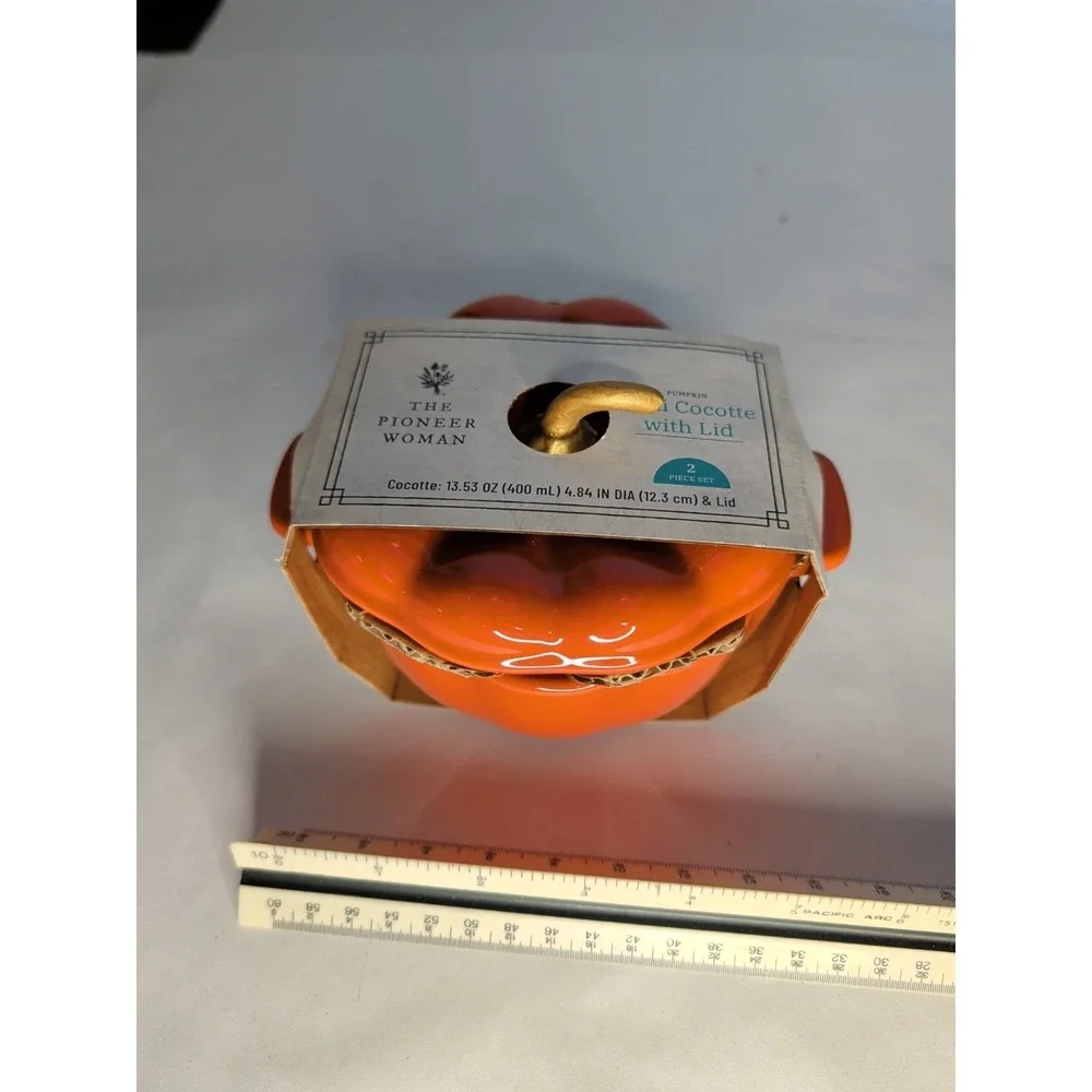 The Pioneer Woman Stoneware 2 Cup Pumpkin Cocotte with Lid, Orange Brand New